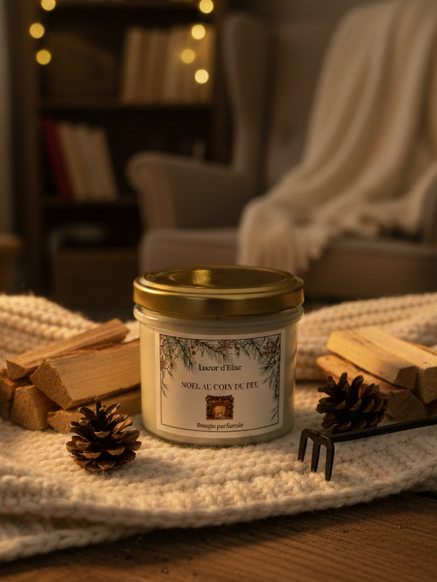 Bougie Noël au coin du feu