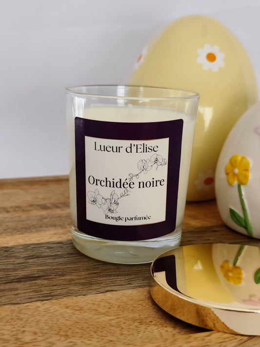 Bougie parfumée senteur orchidée noire, artisanat du Haut-Doubs, cire végétale et parfum de Grasse